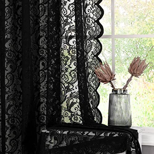 Bujasso Black Sheer Lace Curtain Panels 84 Inch