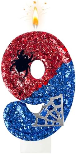 Spider Web Birthday Candles Red Blue with Silver