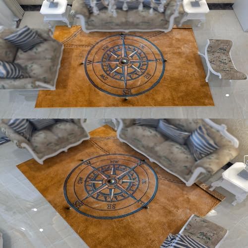 Retro Nostalgic Compass Brown Area Rug 3x5ft