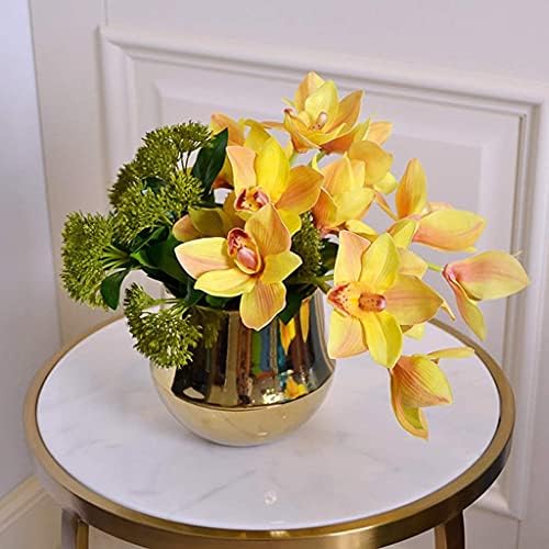 Realistic Artificial Yellow Cymbidium with Golden Ceramic Vase 1