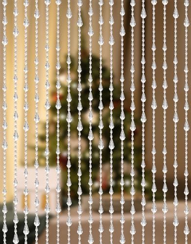 GeeComfy Crystal Beaded Curtain - White 355 x 79 Inches