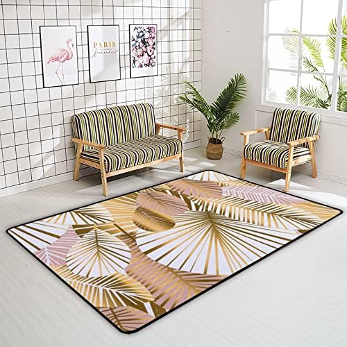 CHIGUA Large Area Rug Pale Rose Gold Lines Abstract Leaves 80x58in