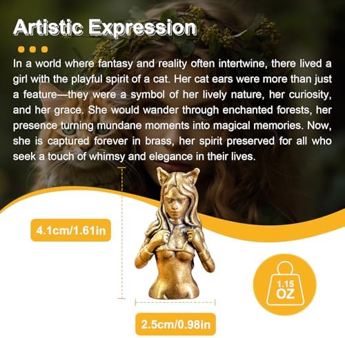 CHOVY Vintage Brass Cat-Eared Girl Statue