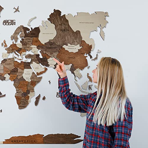 Awesometik 3D Wood Map Wall Art Large Decor