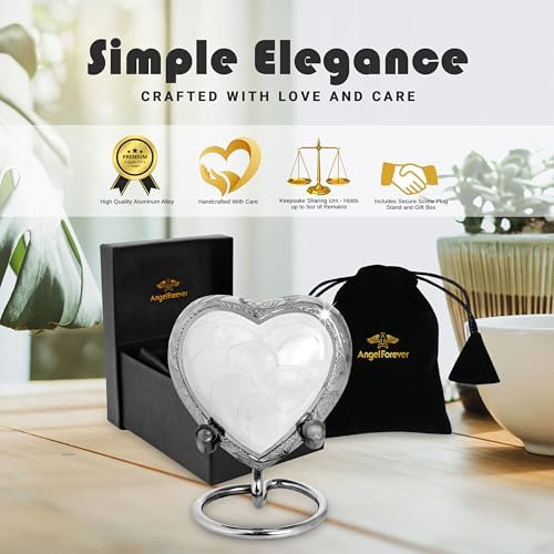 Brass Heart Urn for Ashes - Small Keepsake Urn White