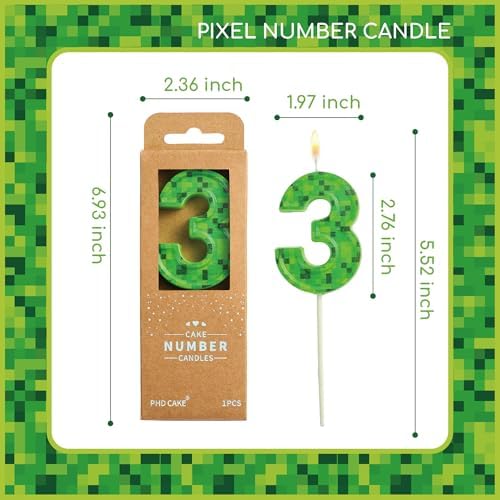 PHD CAKE 276 Inch Pixel Number 3 Birthday Candle