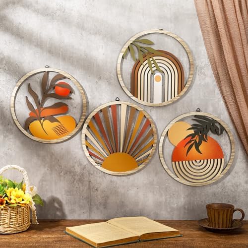 Qunclay 4 Piece Boho Wall Art 10 Inch Wooden Decor