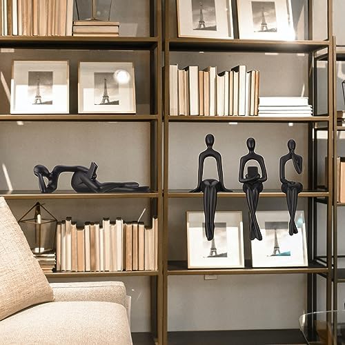 CYYKDA Bookshelf Decor Set of 4 Black Thinker Statues