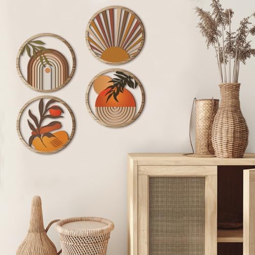 Qunclay 4 Piece Boho Wall Art 10 Inch Wooden Decor