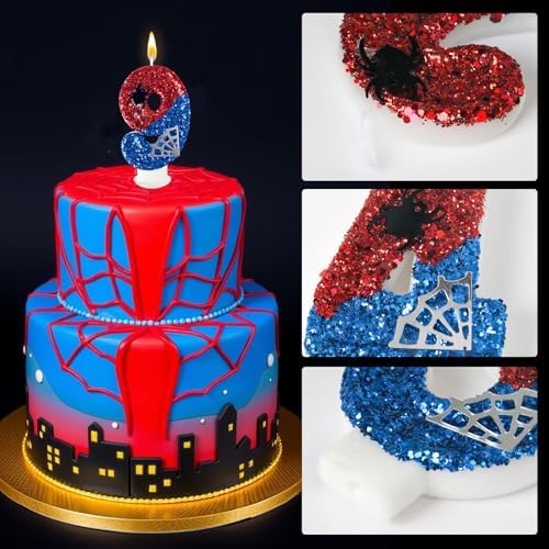 Spider Web Birthday Candles Red Blue with Silver