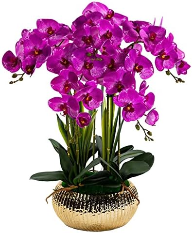NDRFAWY Artificial Orchid Flower Arrangement with Ceramic Vase