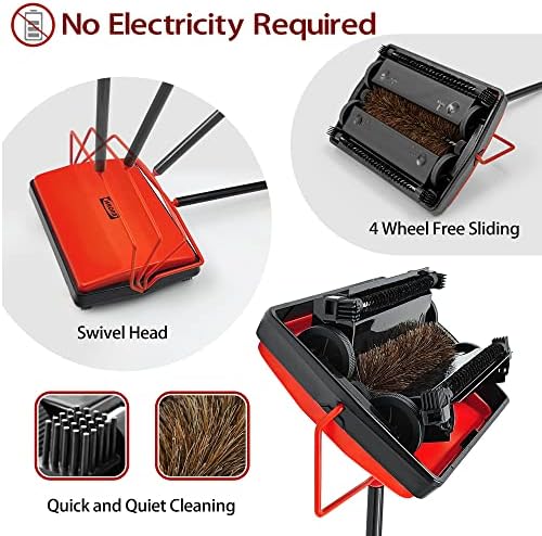 JEHONN Carpet Sweeper with Horsehair Broom and Dustpan Set for Home
