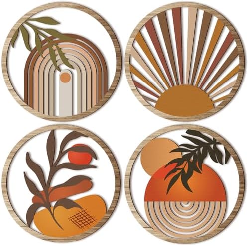 Qunclay 4 Piece Boho Wall Art 10 Inch Wooden Decor