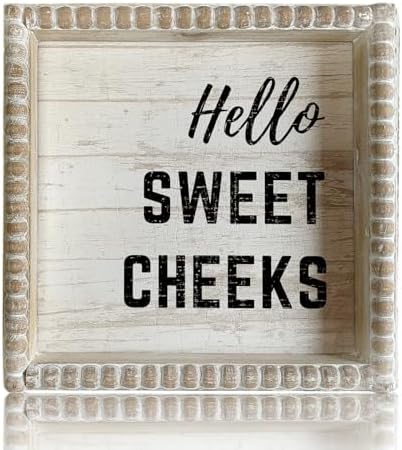 Boho Farmhouse Bathroom Decor Sign - Hello Sweet Cheeks