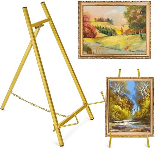 Gold Metal Easel Stand for Displaying Art and Collectibles