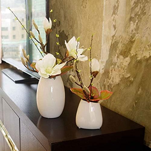 Realistic Artificial Magnolia Flowers in White Ceramic Vase