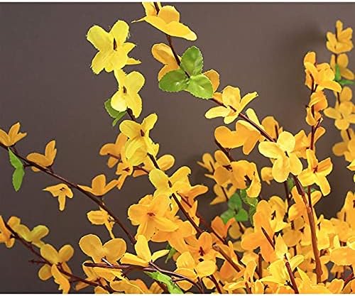 Realistic Artificial Yellow Winter Jasmine with Glass Vase