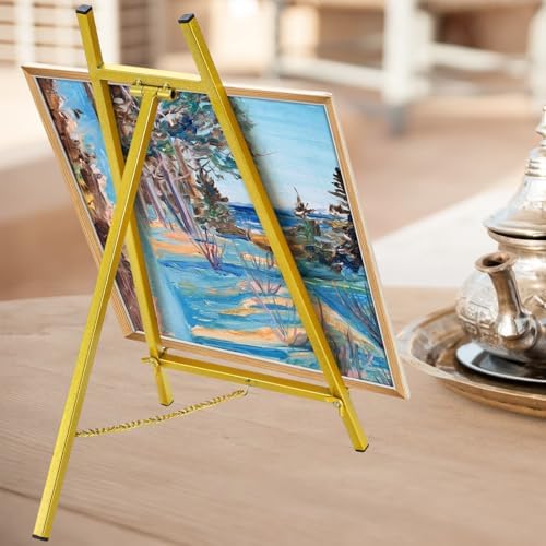 Gold Metal Easel Stand for Displaying Art and Collectibles