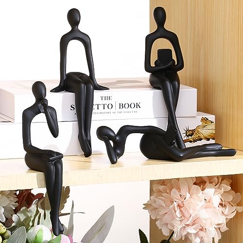 CYYKDA Bookshelf Decor Set of 4 Black Thinker Statues