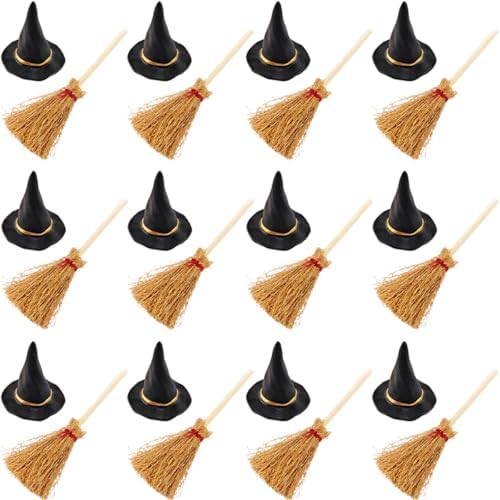 GXXMEI 24PCS Mini Witch Hats Brooms Set