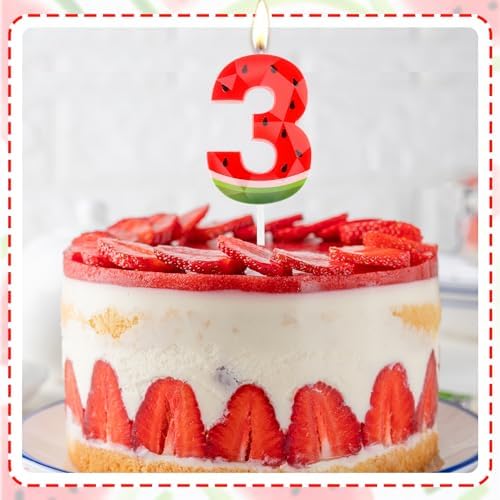 Zolunu 3rd Birthday Watermelon Candle for Summer Party Decorations