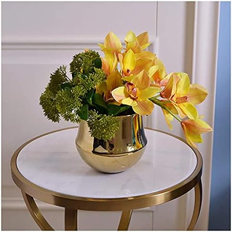 Realistic Artificial Yellow Cymbidium with Golden Ceramic Vase 1