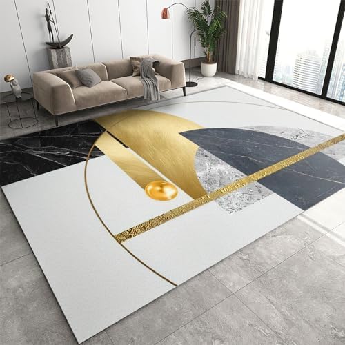 Modern Gray Gold-Plated Area Rug 6x9ft for Bedroom Living Room