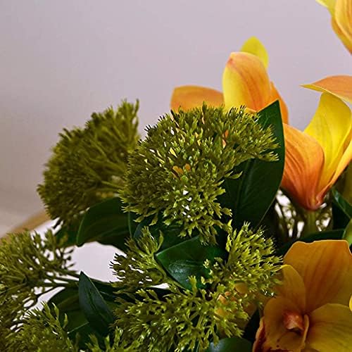 Realistic Artificial Yellow Cymbidium with Golden Ceramic Vase 1