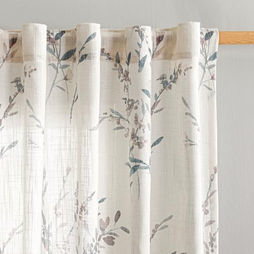 MYSKY HOME Sheer Curtains 2 Panels Navy Blue Flax Linen