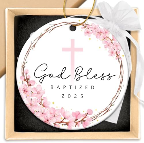 ZAGKOO Baptism Ornament 2025 - God Bless Gift for Baby Girl