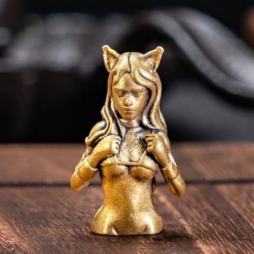 CHOVY Vintage Brass Cat-Eared Girl Statue