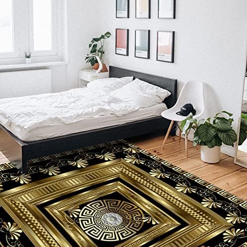 RAKUTE Retro Black Gold Greek Key Meander Area Rug 4ft x 5ft