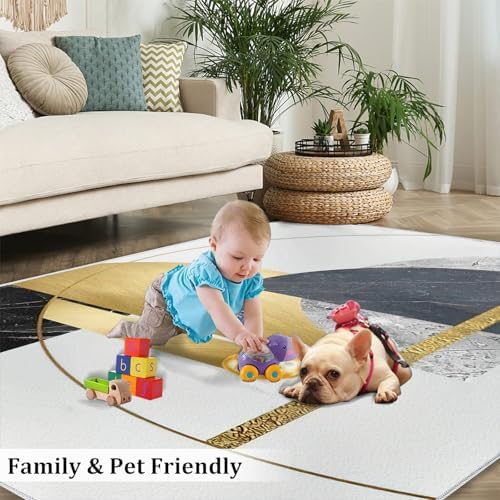 Modern Gray Gold-Plated Area Rug 6x9ft for Bedroom Living Room