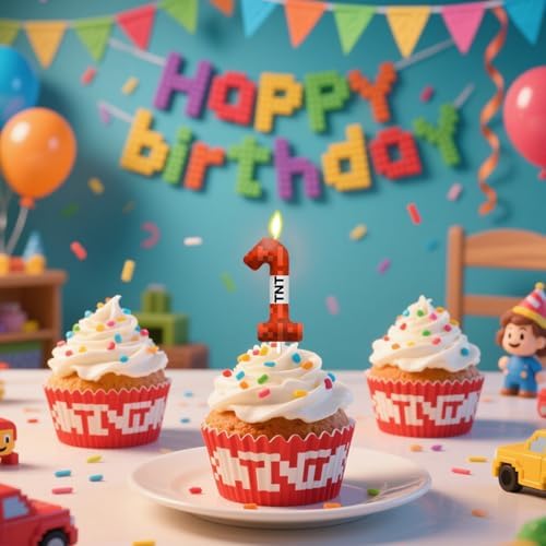TNT Pixel Number 3 Birthday Candles Cake Topper