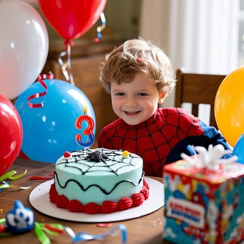 Red Blue Spider Web 3 Birthday Candle Cake Topper