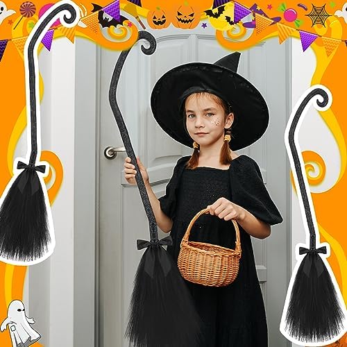 Liliful 2 Pcs Halloween Witch Broom with Ribbons 1