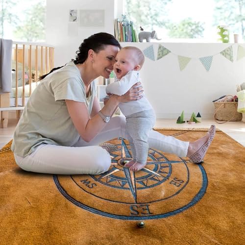 Retro Nostalgic Compass Brown Area Rug 3x5ft