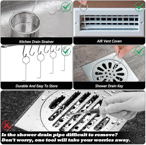 6PCS Stainless Steel Drain Cleaning Hooks