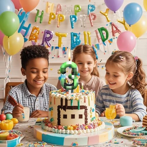 Pixel Birthday Candle Green 3 Retro Game Design
