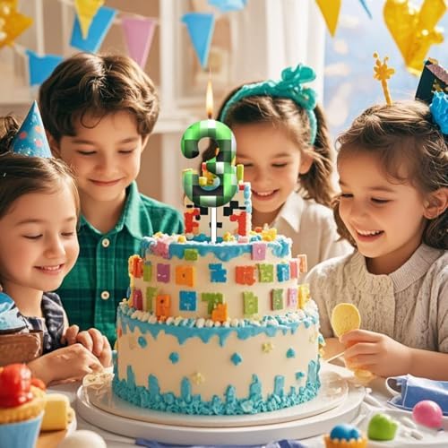 Pixel Birthday Candle Green 3 Retro Game Design