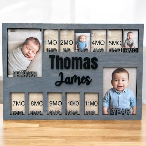 Newborn Picture Frame - 12 Months Photo Display - Personalized Frame