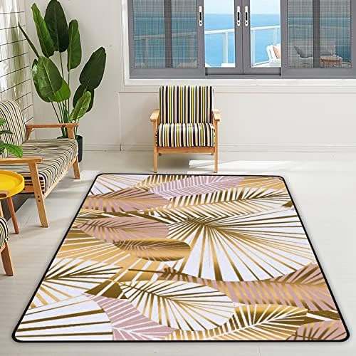 CHIGUA Large Area Rug Pale Rose Gold Lines Abstract Leaves 80x58in