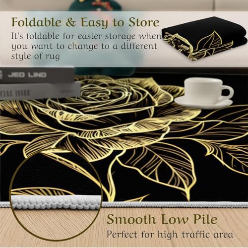 ZAOMIR 6x9ft Area Rug with Gold Foil Rose Design