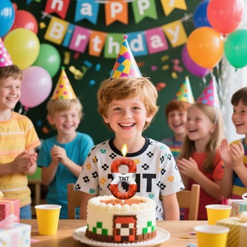 TNT Pixel Number 3 Birthday Candles Cake Topper