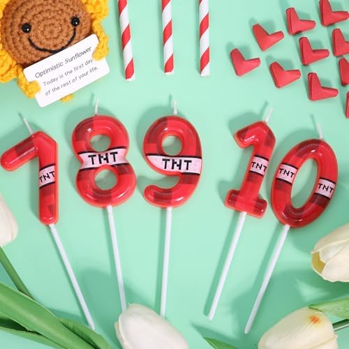 Pixel Themed Number 10 Birthday Candle for Boys Girls 1