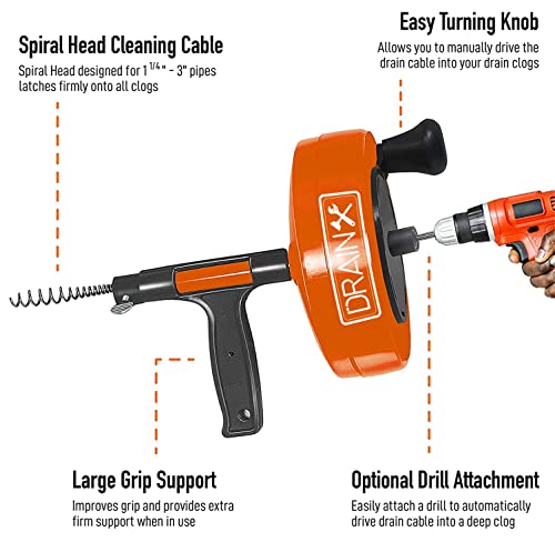 DrainX Drain Auger Pro 3 8 Inch