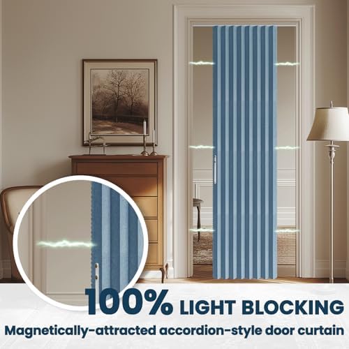 AJAZZ Blackout Accordion Door Curtain - 43W x 79L Blue