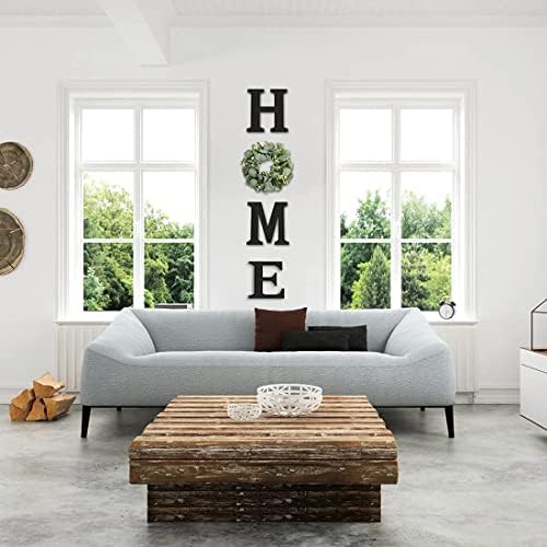 Pinkpum Wood Home Sign with Black Letters and Eucalyptus Wreath