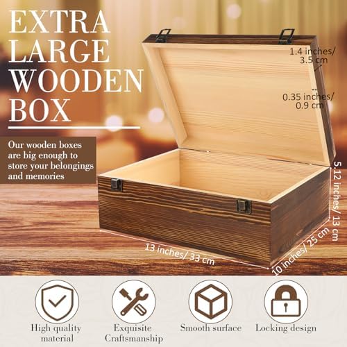 Barydat Extra Large Unfinished Pine Wood Box DIY Craft Storage