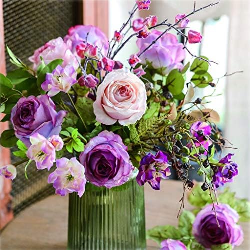 NDRFAWY Artificial Flowers Curled Rose Set with Vase